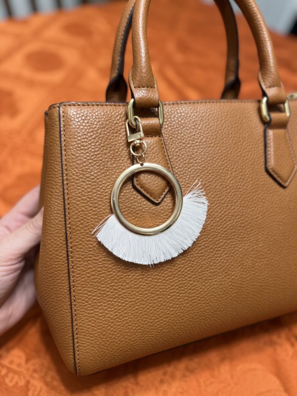 NWT Boho Off-White Tassel Ring Purse Charm Bag Clip
